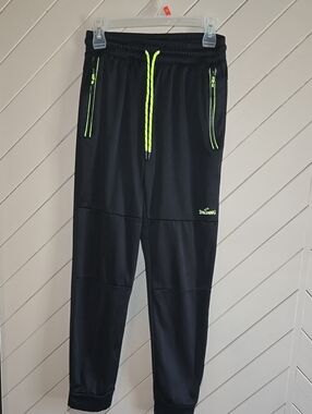 Boys Spalding Black Joggers with Neon Lime Accents